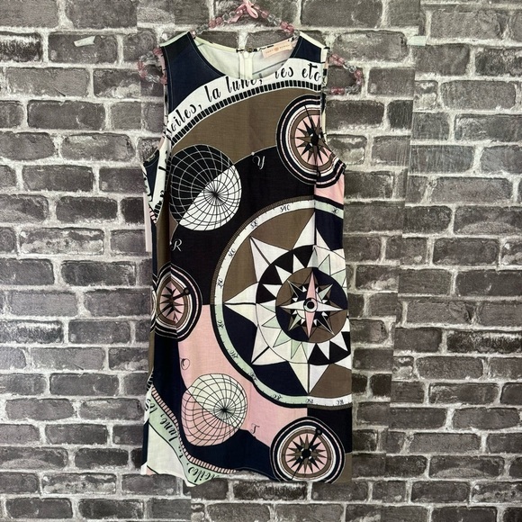 Tory Burch Constellation Sleeveless Linen Blend Compass A-Line Dress - Picture 2 of 11